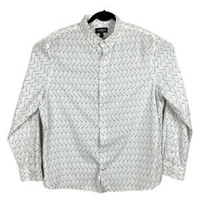 Express Mens XL Tall Guy Slim Fit Performance Button Up Shirt White Nylon